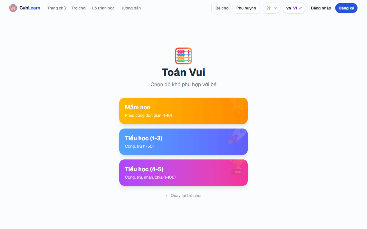 Màn hình trò chơi toán